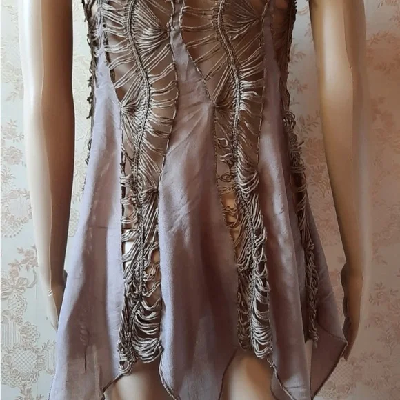 Asymmetrical Brown Crochet Tank Top NWT - Picture 4 of 5